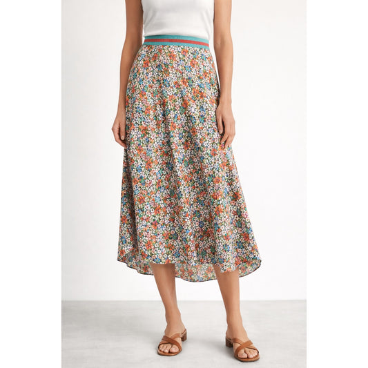 Wyse London Ella 100% Silk Floral Print High Waisted Midi Slip Skirt Multi 3