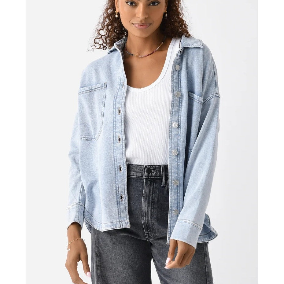 Z Supply All Day Long Sleeve Soft French Terry Knit Denim Jacket Light Blue XS