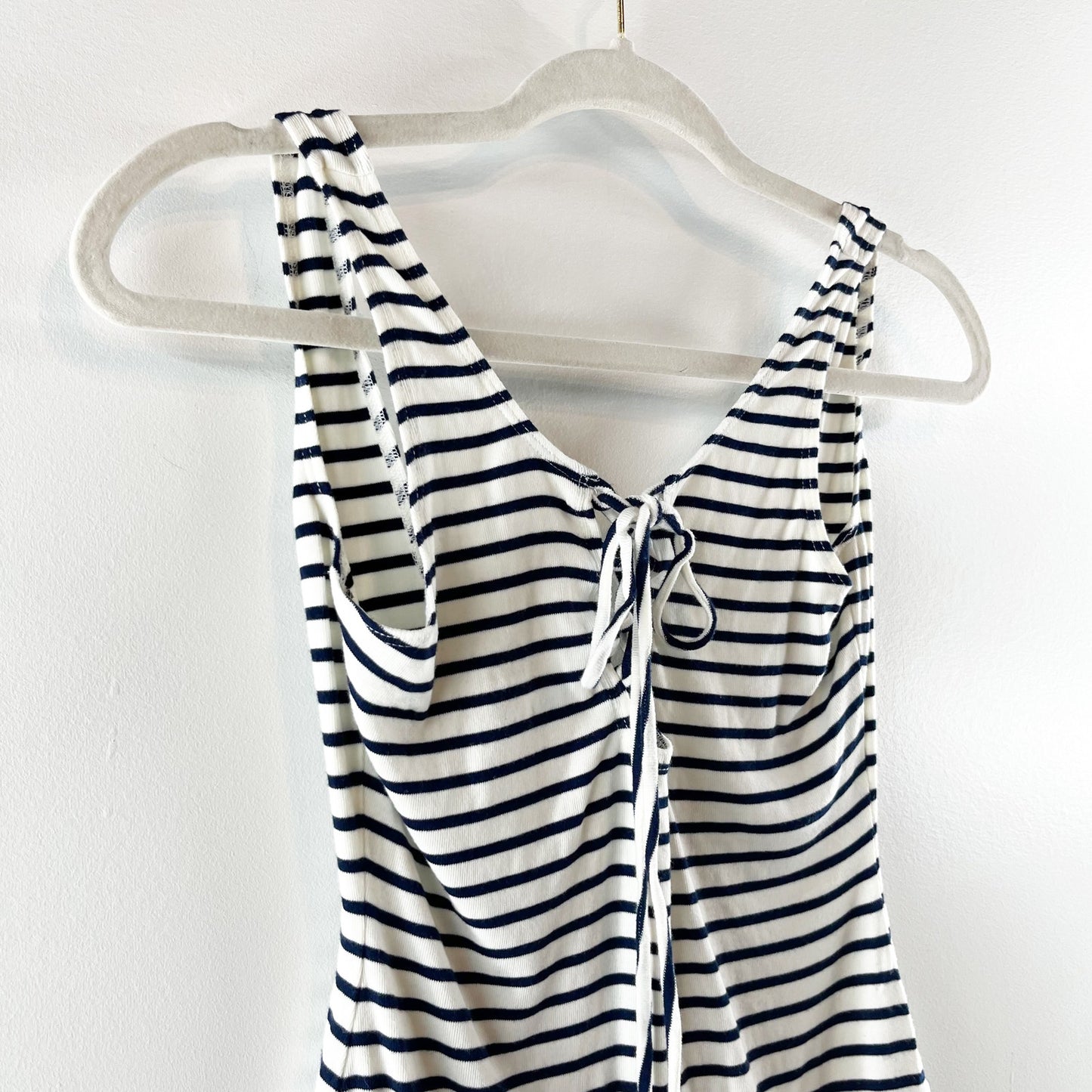 Lovers + Friends Allie Tank Top Striped Lace Up Bodysuit Navy Blue White Small