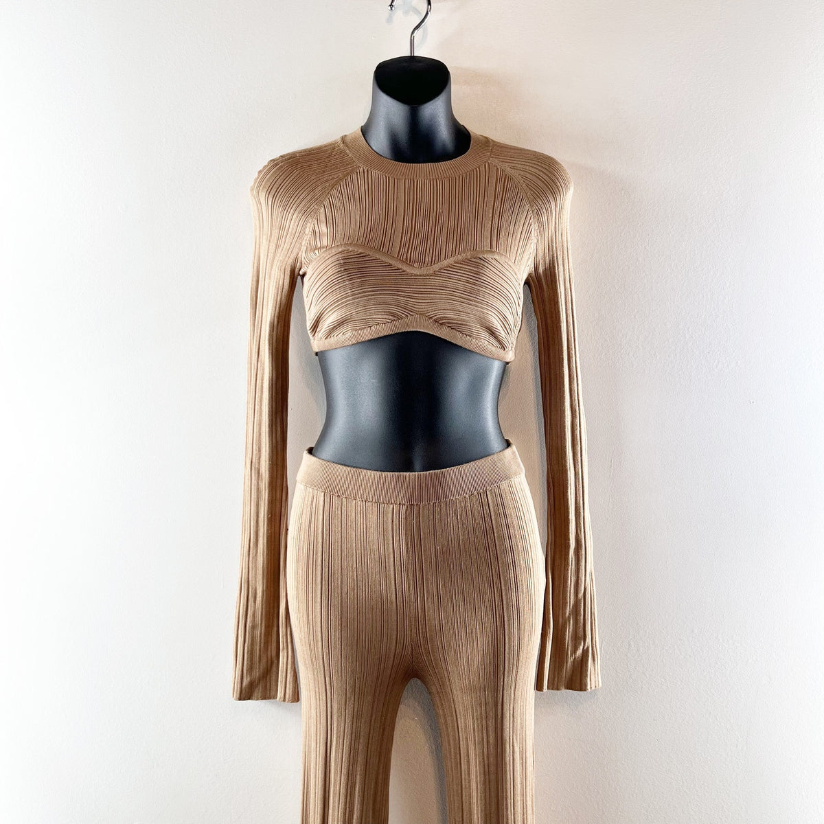 Michael Costello x REVOLVE Kadri Crop Ribbed Knit Top & Kadri Pant Set Brown S