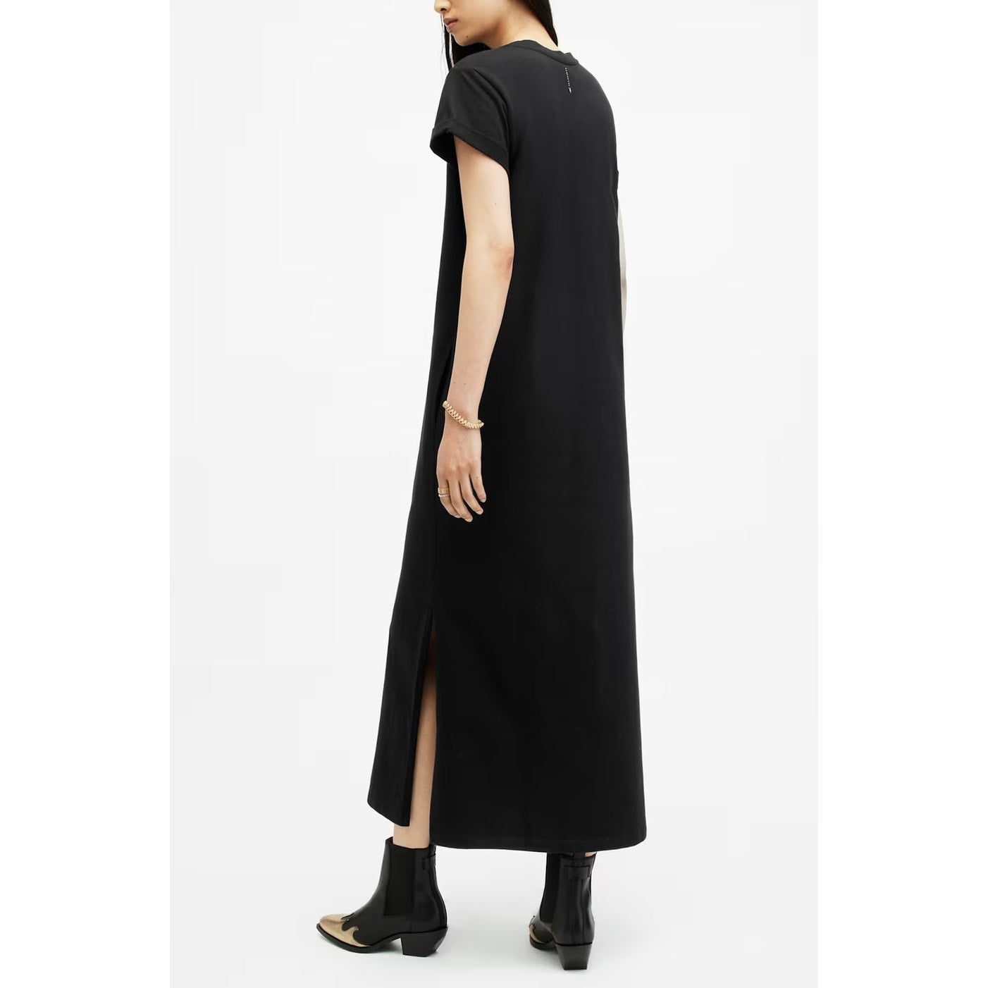 Allsaints Anna Crew Neck Short Sleeve Cotton Maxi T-Shirt Dress Black 8