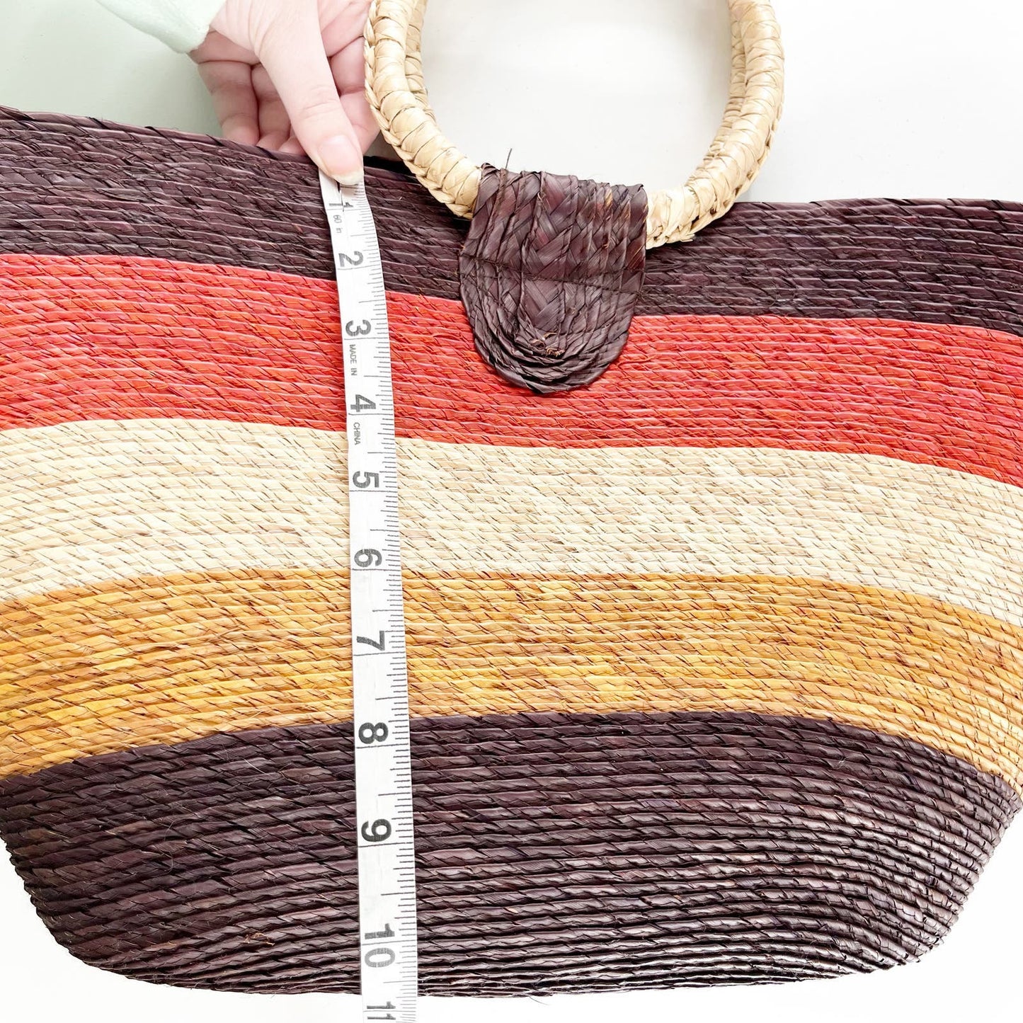 Multicolor Striped Mexico Rattan Woven Straw Wicker Handbag Beach Bag Brown