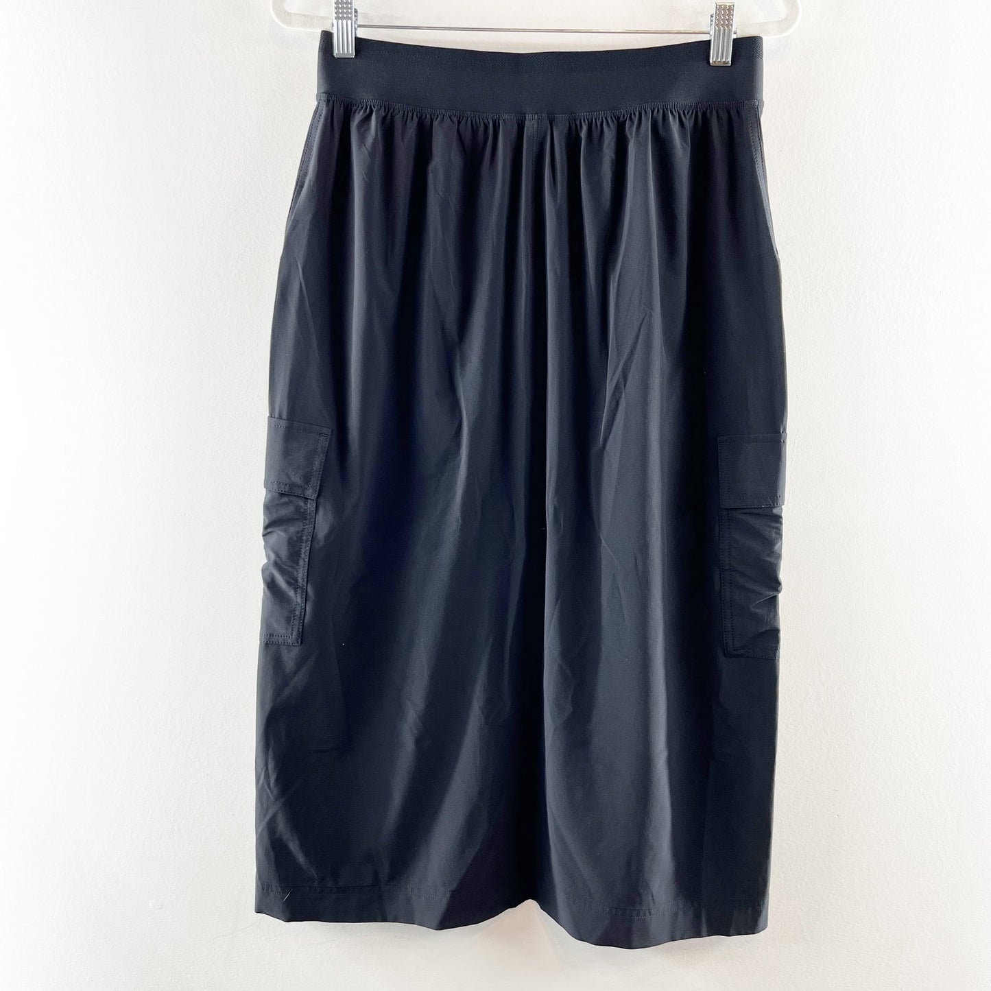 Athleta Brooklyn Heights High Waisted Front Slit Midi Cargo Skirt Black 6