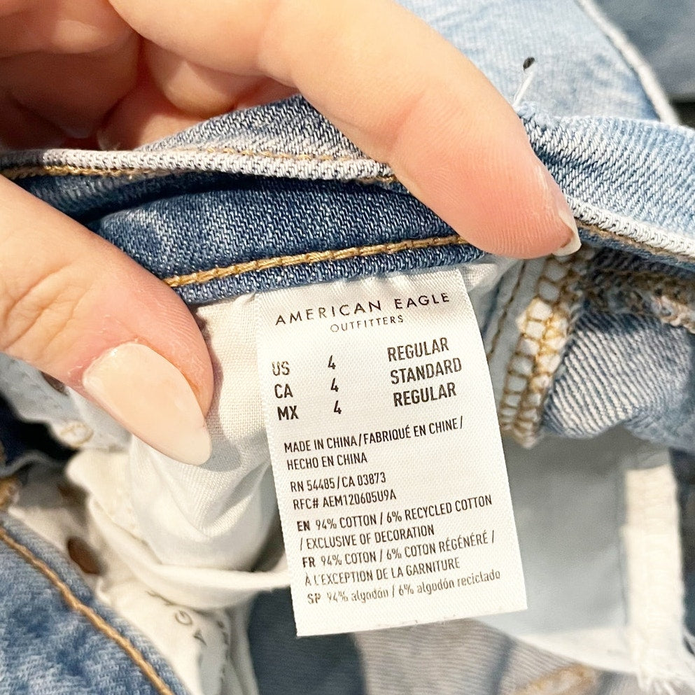 American Eagle High Rise Straight Leg Baggy Jeans Light Wash Blue 4