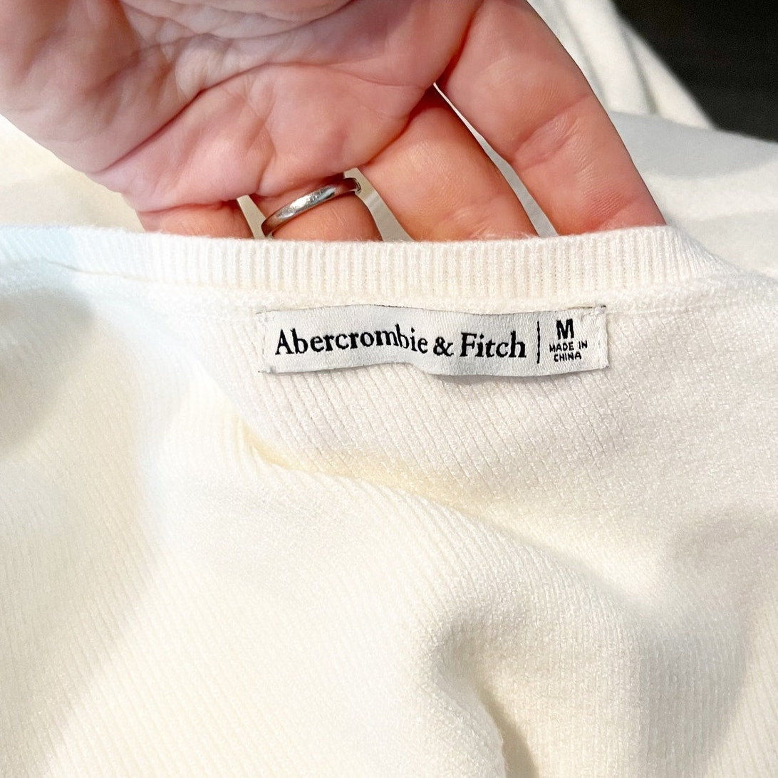 Abercrombie One Shoulder Asymmetrical Long Sleeve Maxi Sweater Dress Cream Med