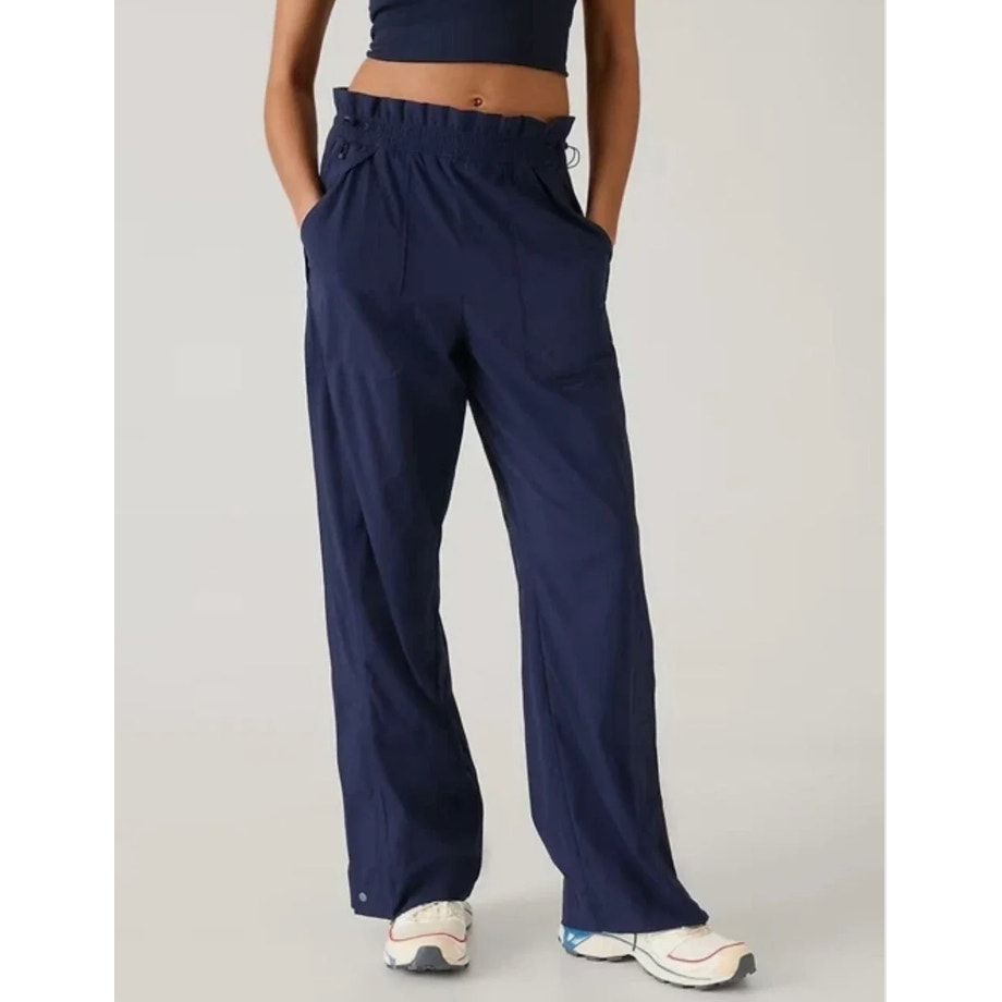 Athleta Trekkie High Rise Parachute Wide Leg Track Pants Navy Blue 4