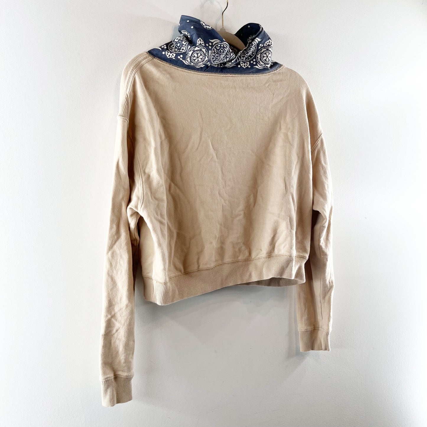 Free People James Bandana Print Cowl Neck Pullover Sweatshirt Ecru Combo XS