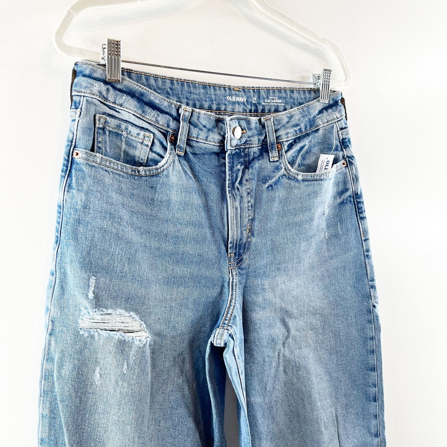 Old Navy High Rise Loose OG Secret Smooth Pockets Ripped Jeans Blue 10 Tall