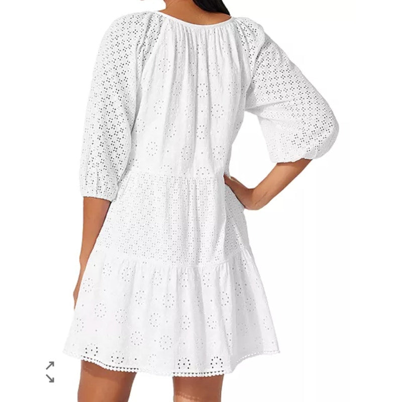 Tommy Bahama Harbour Cover-Up Mini Eyelet Dress White Small