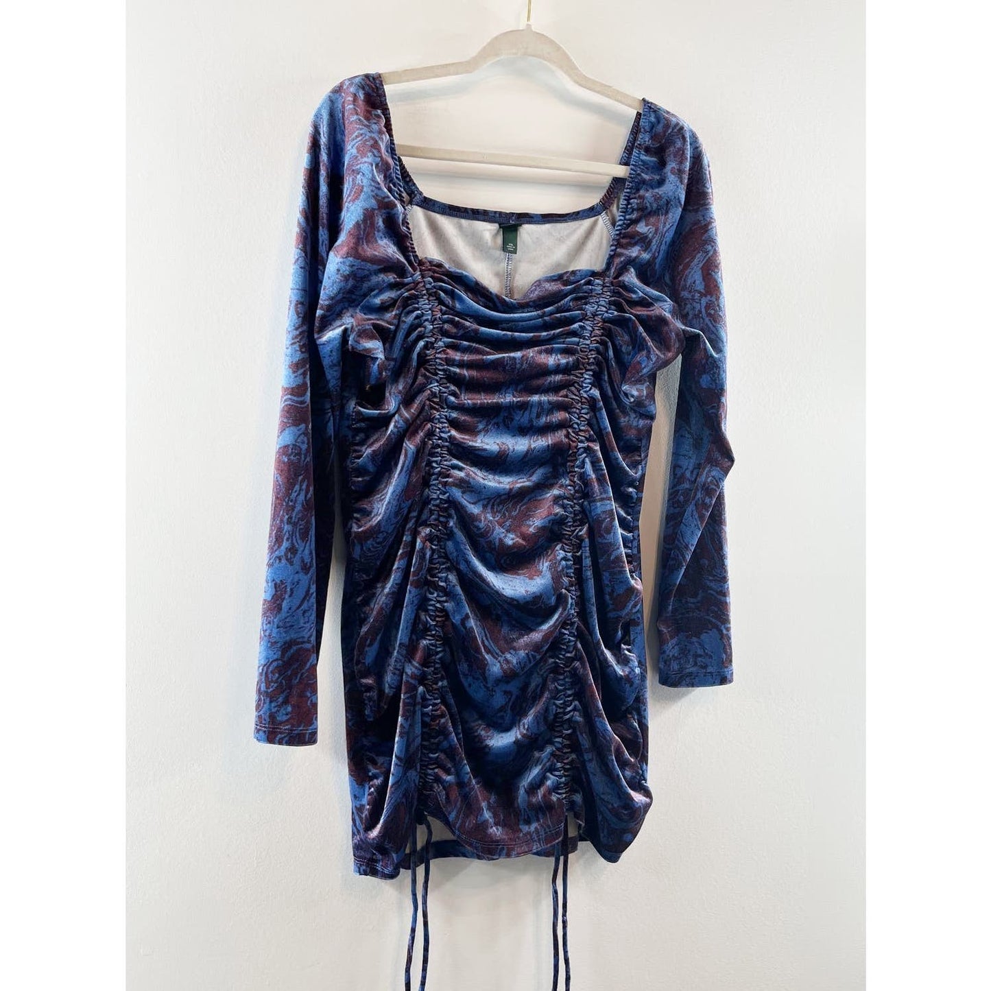 Wild Fable Velvet Rouched Bodycon Long Sleeve Mini Dress Blue Purple XXL