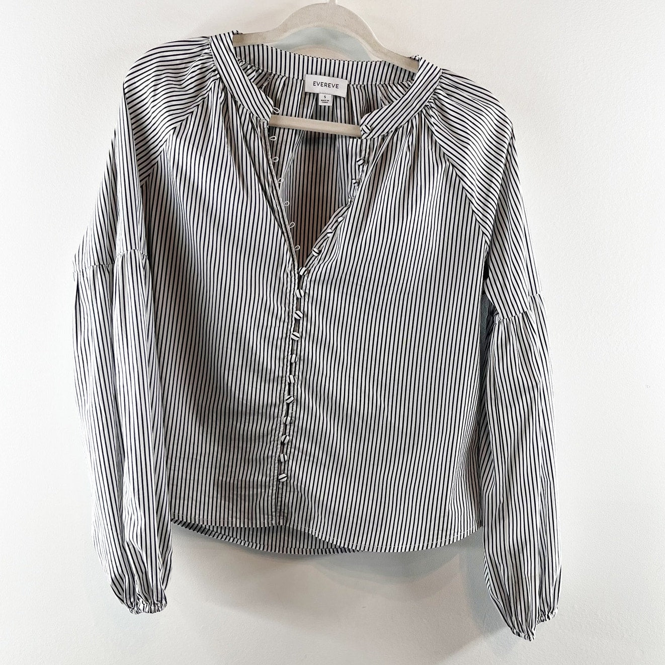 Evereve Sofia Stripe Long Sleeve Button Down Poplin Blouse Top White Black Small