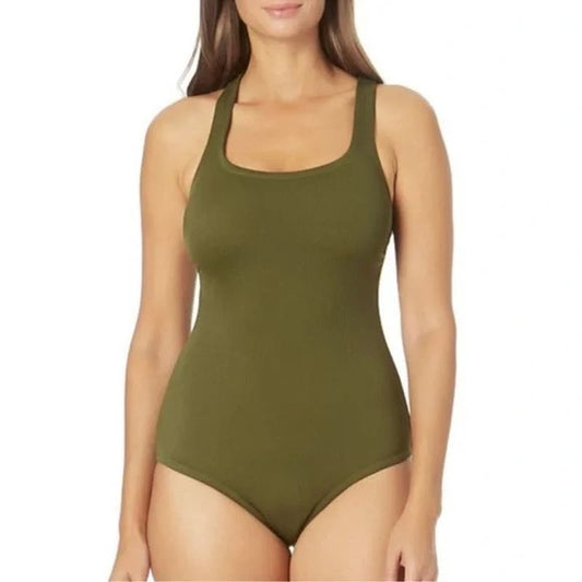 Hurley One Piece Ribbed Swimsuit Amazon Jungle Green Large