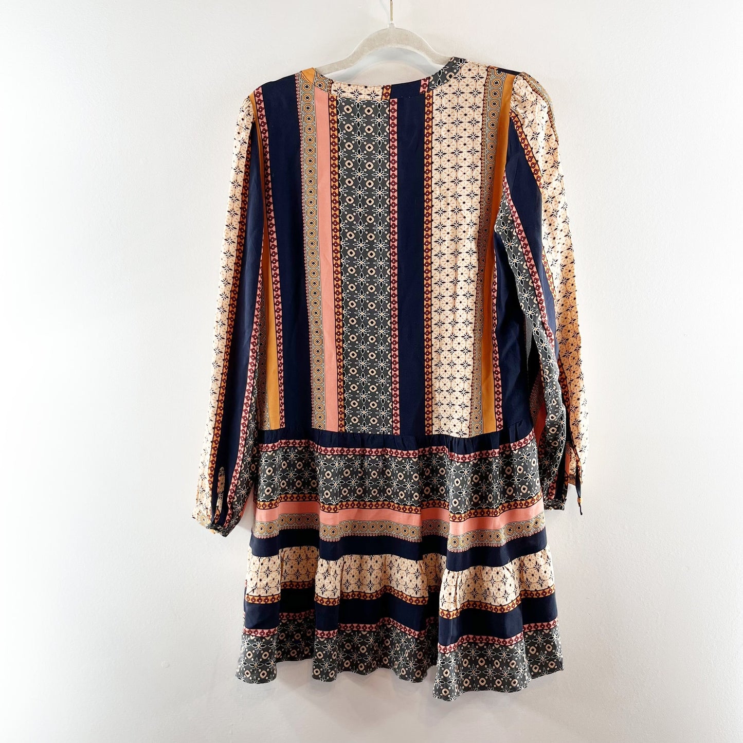 LOFT Foulard Long Sleeve Striped Tunic Mini Boho Dress Blue Orange Small