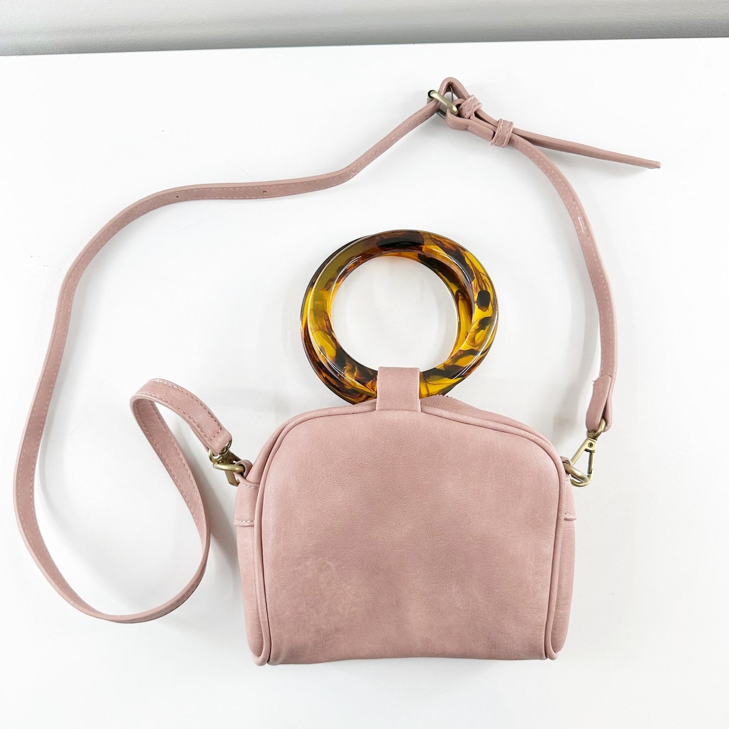 Anthropologie Lucite Tortoise Shell Handle Crossbody Purse Bag Pink