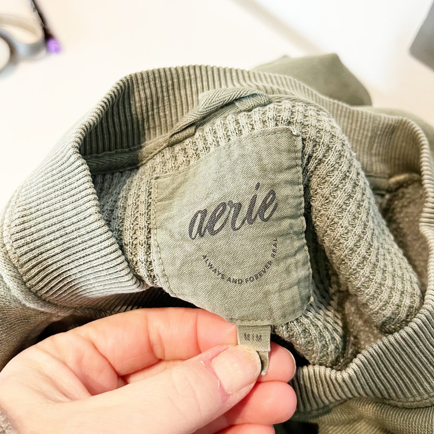 Aerie Long Sleeve Crewneck Oversized Pullover Sweatshirt Green Medium