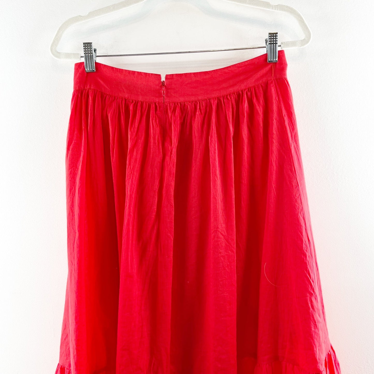 Ann Taylor Embroidered Hem Cotton Midi Peasant Skirt Red 6 Petite