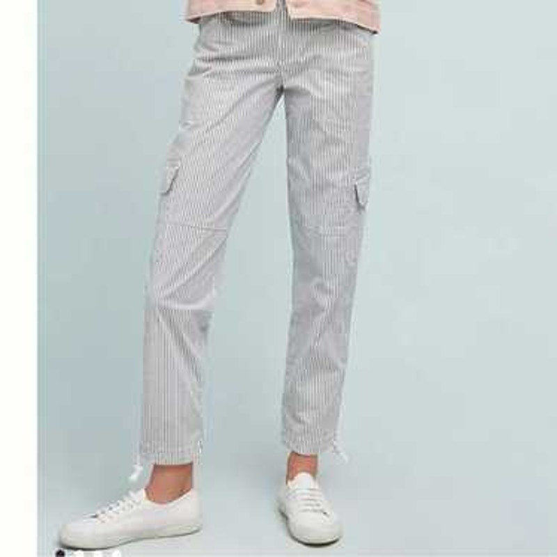 Sanctuary X Anthropologie Striped Ankle Cargo Jogger Pants Gray White 25 / 0