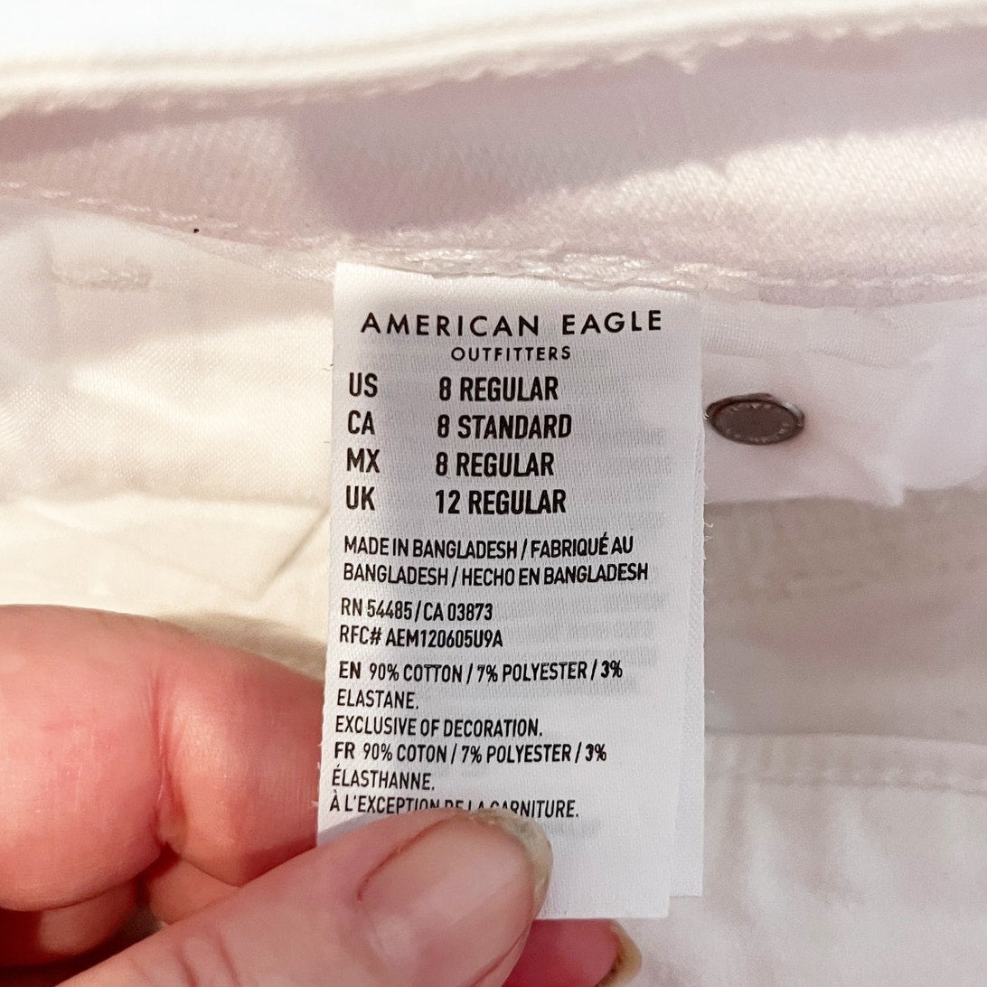 American Eagle High Rise Raw Frayed Hem Mini Jean Skirt White 8