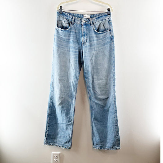 ZARA High Rise Straight Leg Relaxed Fit Jeans Light Wash Blue 6