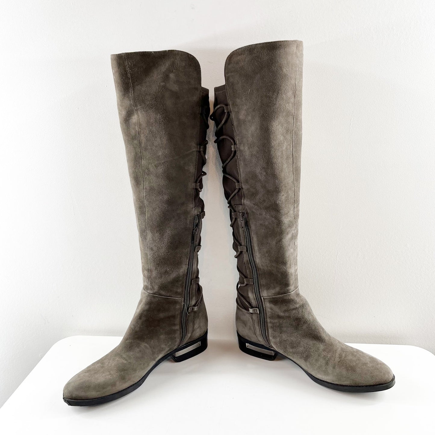 Vince Camuto Parle Suede Lace Detail Block Heel Over The Knee Boots Tornado 10