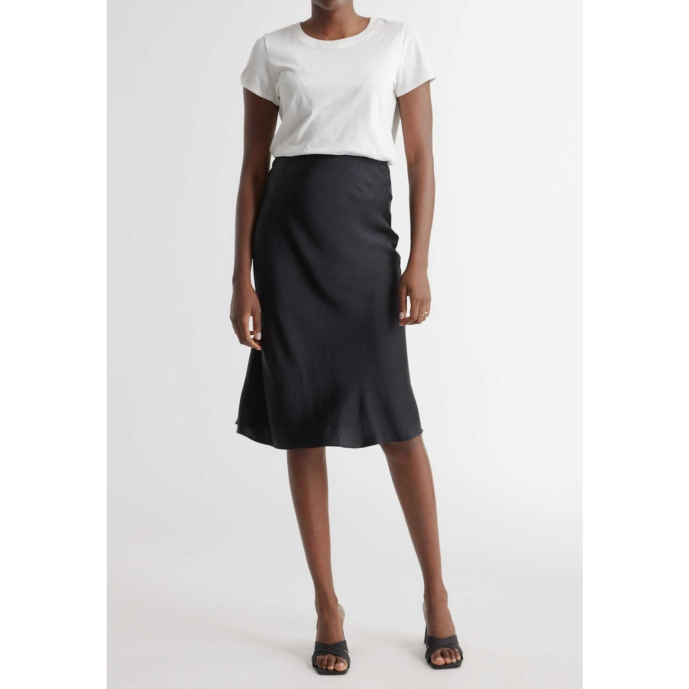 Quince 100% Silk Washable Midi Slip Satin Skirt Black Small
