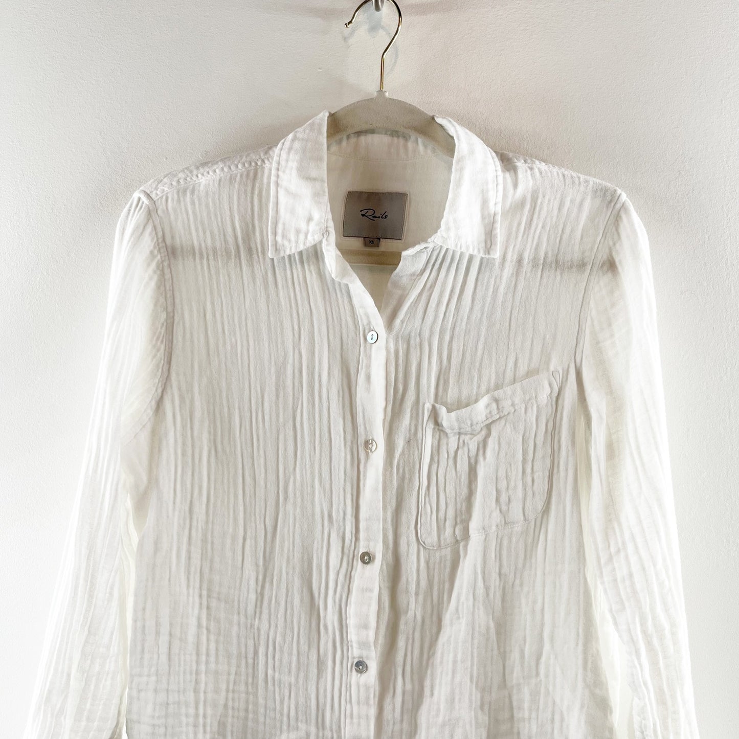 Rails Ellis 100% Cotton Gauze Long Sleeve Button-Up Shirt Top White XS