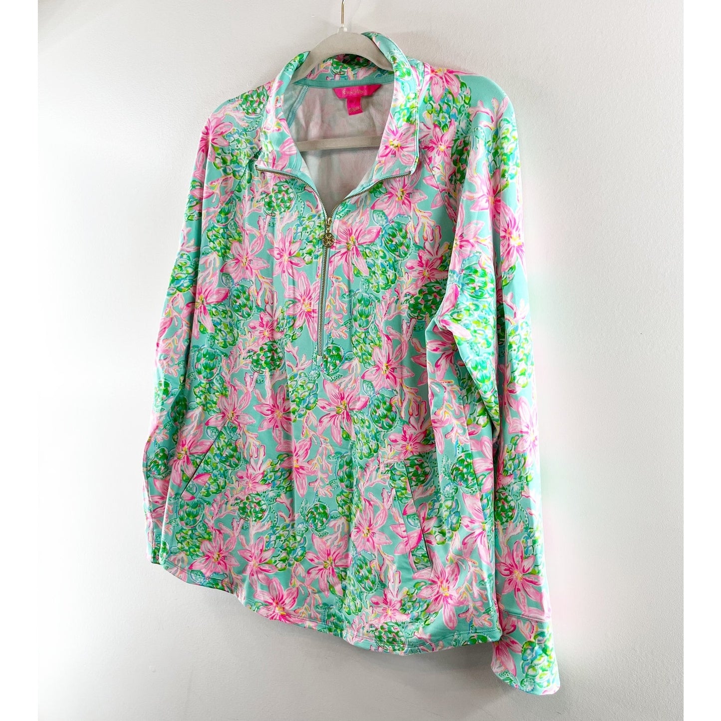 Lilly Pulitzer UPF 50+ Skipper Popover Floral Pullover Sweatshirt Surf Blue XL
