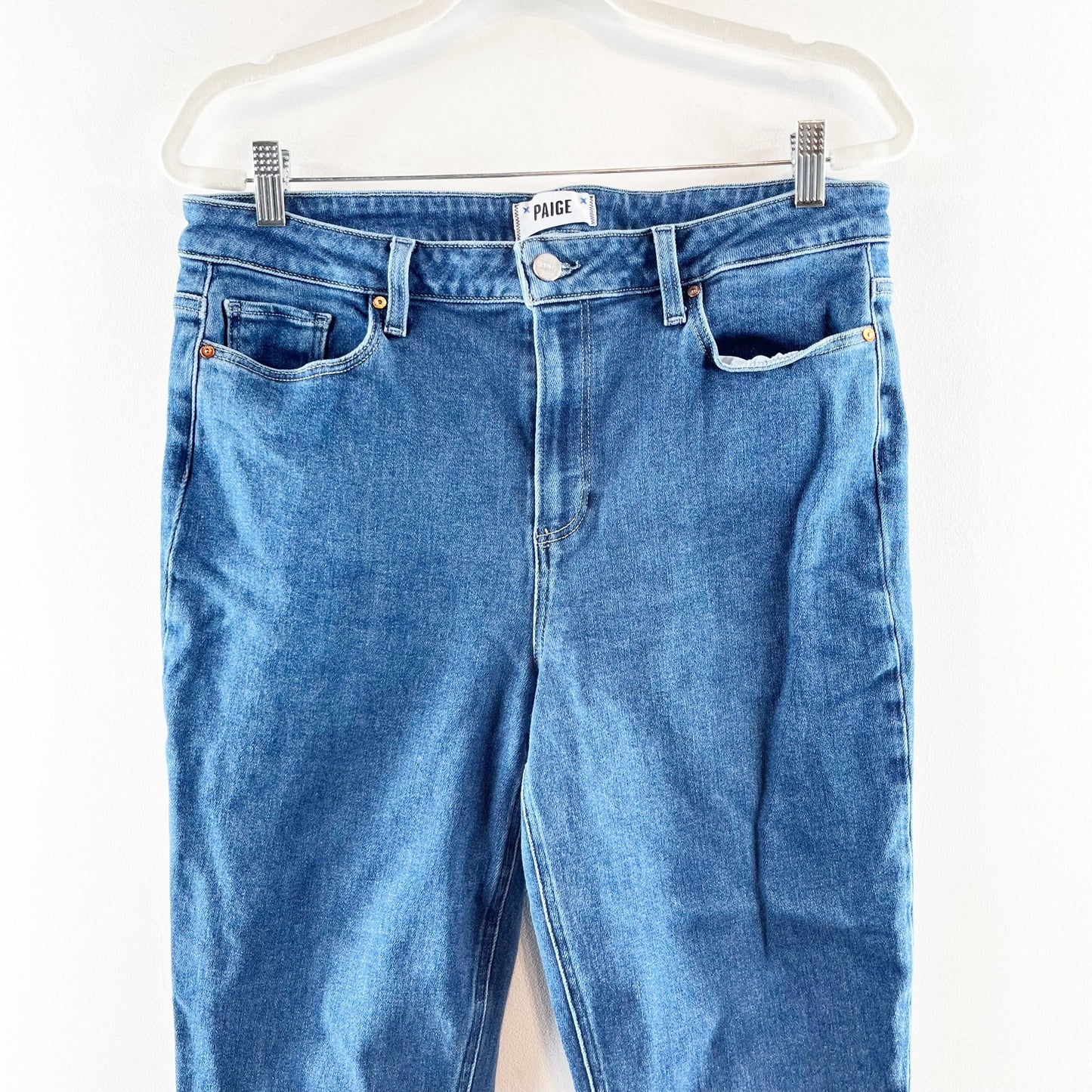 Paige High Rise Cindy Straight Ankle Jeans in California Wash Blue 32 / 14