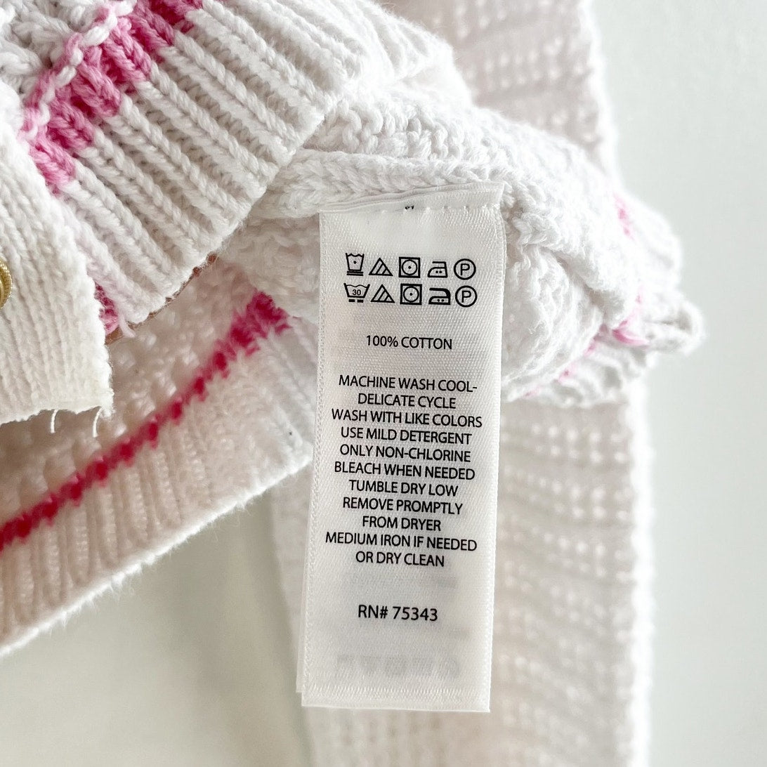 Nicole Miller Long Sleeve Cotton Button Up Cardigan Sweater White Pink Medium