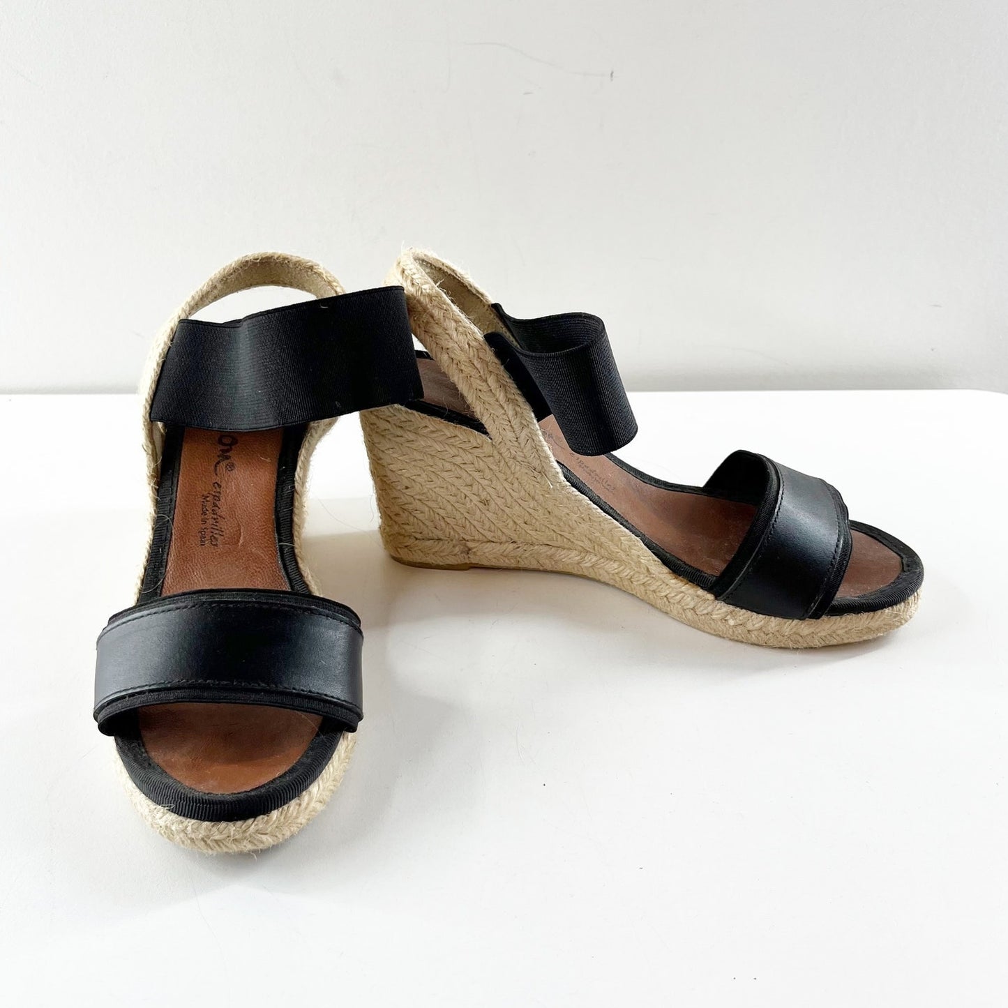 Dalson Leather Slip On Wedge Espadrilles Slingback Sandals Black 37 / US 6.5