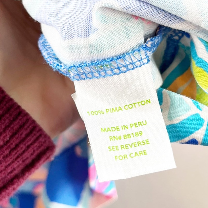 Lilly Pulitzer Marlowe Pima Cotton 3/4 Sleeve Mini Dress Blue Pink Large