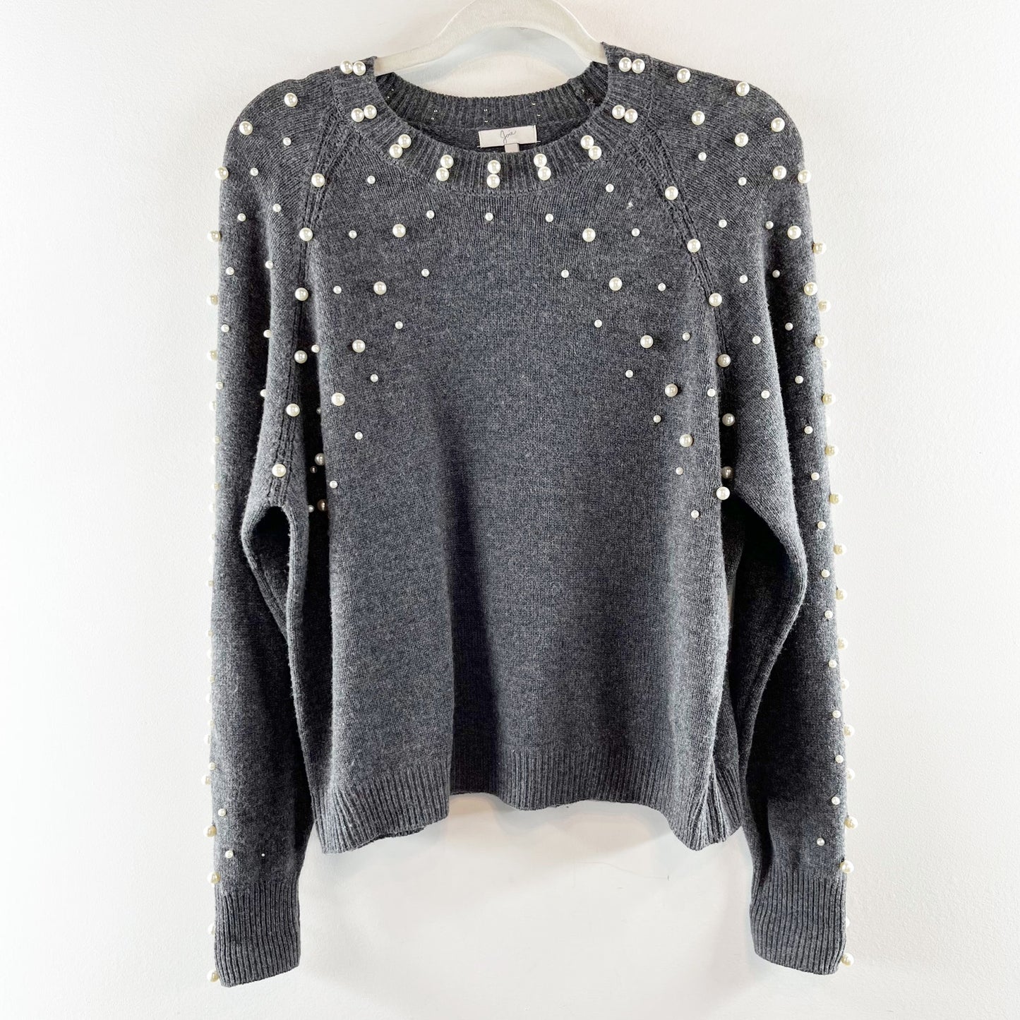 Joie Nilania Pearlized Embellished Long Sleeve Sweater Dark Heather Grey Medium