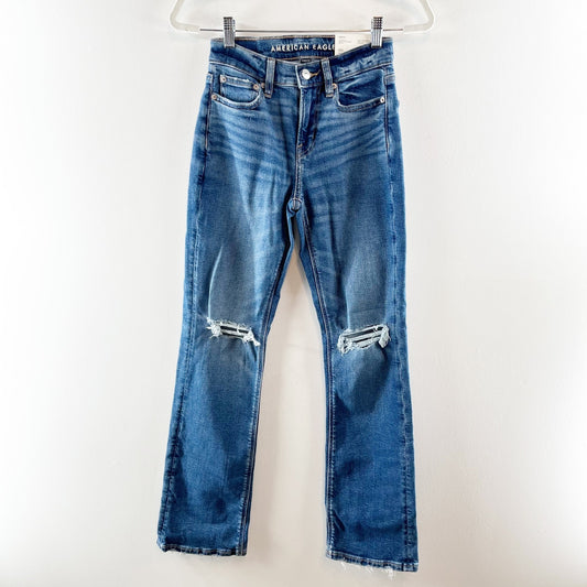 American Eagle Outfitters High Rise Stretch 90s Bootcut Jeans Blue 000 Short