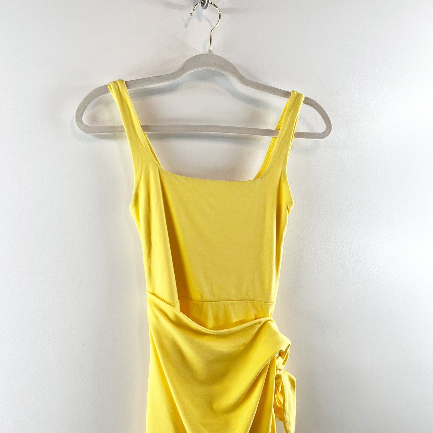 Wilfred Aritzia Saturn Square Neck Wrap Stretch Mini Dress Sunflower Yellow XS