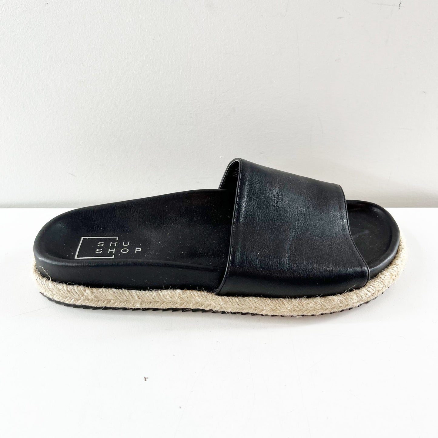 ShuShop Crisanta Faux Leather Slip On Slides Sandals Black 8