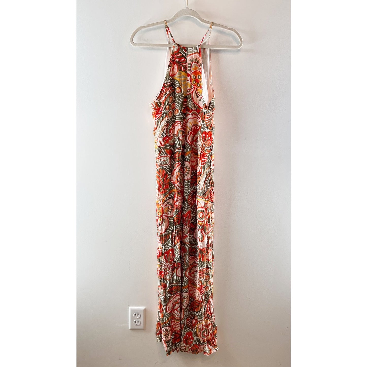 LOFT Tropical Floral Sleeveless Halter Neck Maxi Dress Verona Orange Large