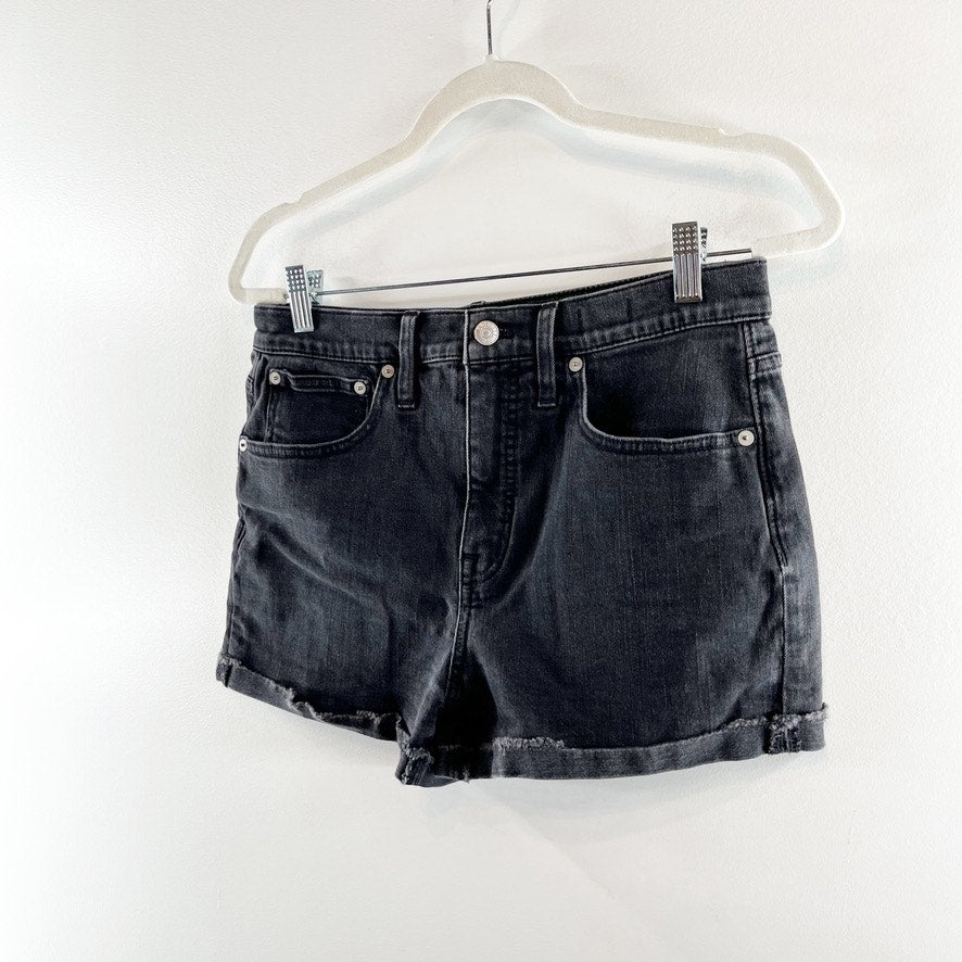 Madewell High Rise Cuffed Raw Frayed Hem Denim Shorts Black 27 / 4