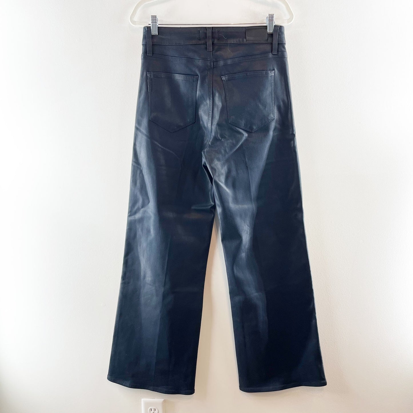 Paige High Rise Coated Anessa Wide Leg Pants In Navy Seascape Blue 30 / 10