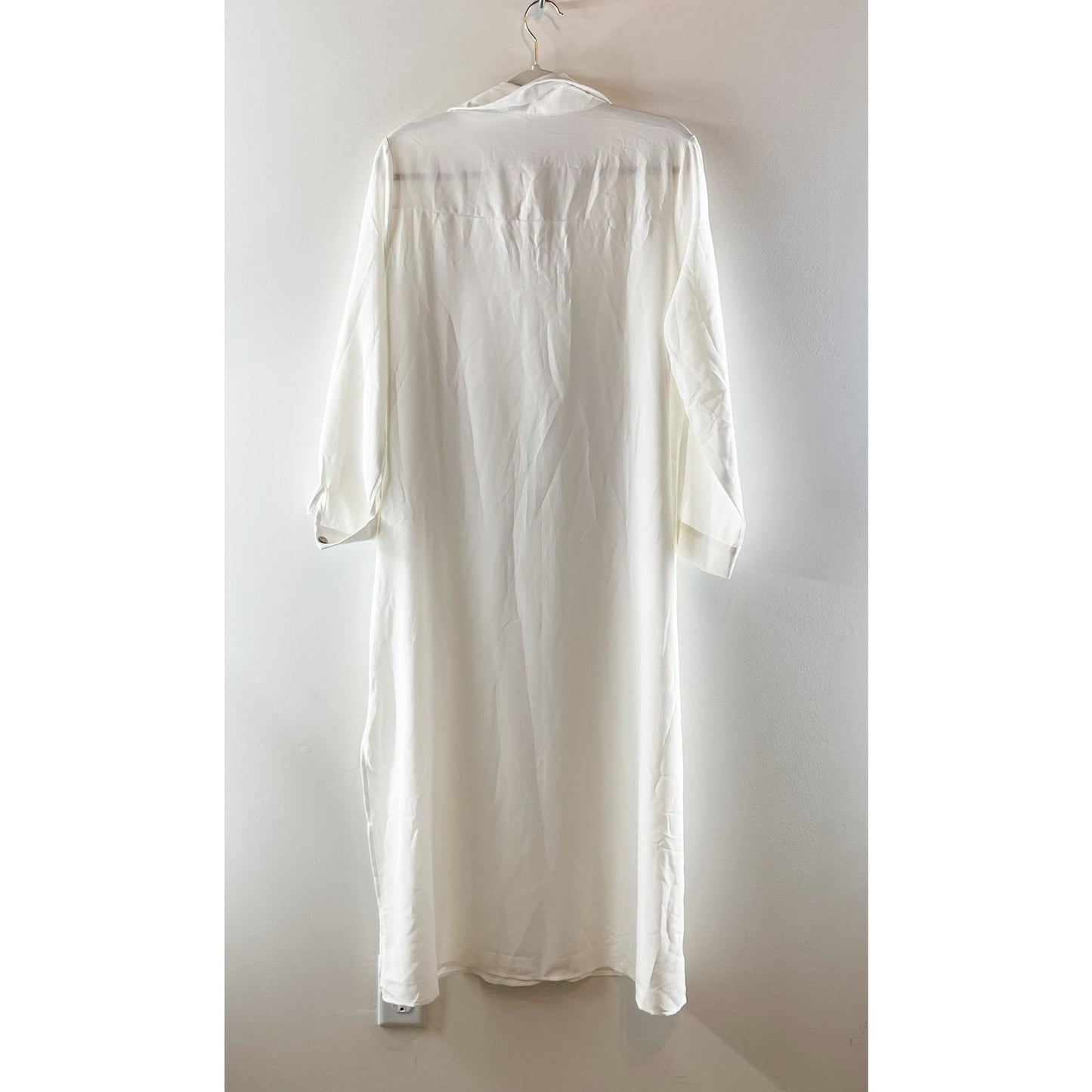 BSUBSEACH Long Sleeve Collared Neck Button-Up Cover-Up Maxi Shirt Dress White M
