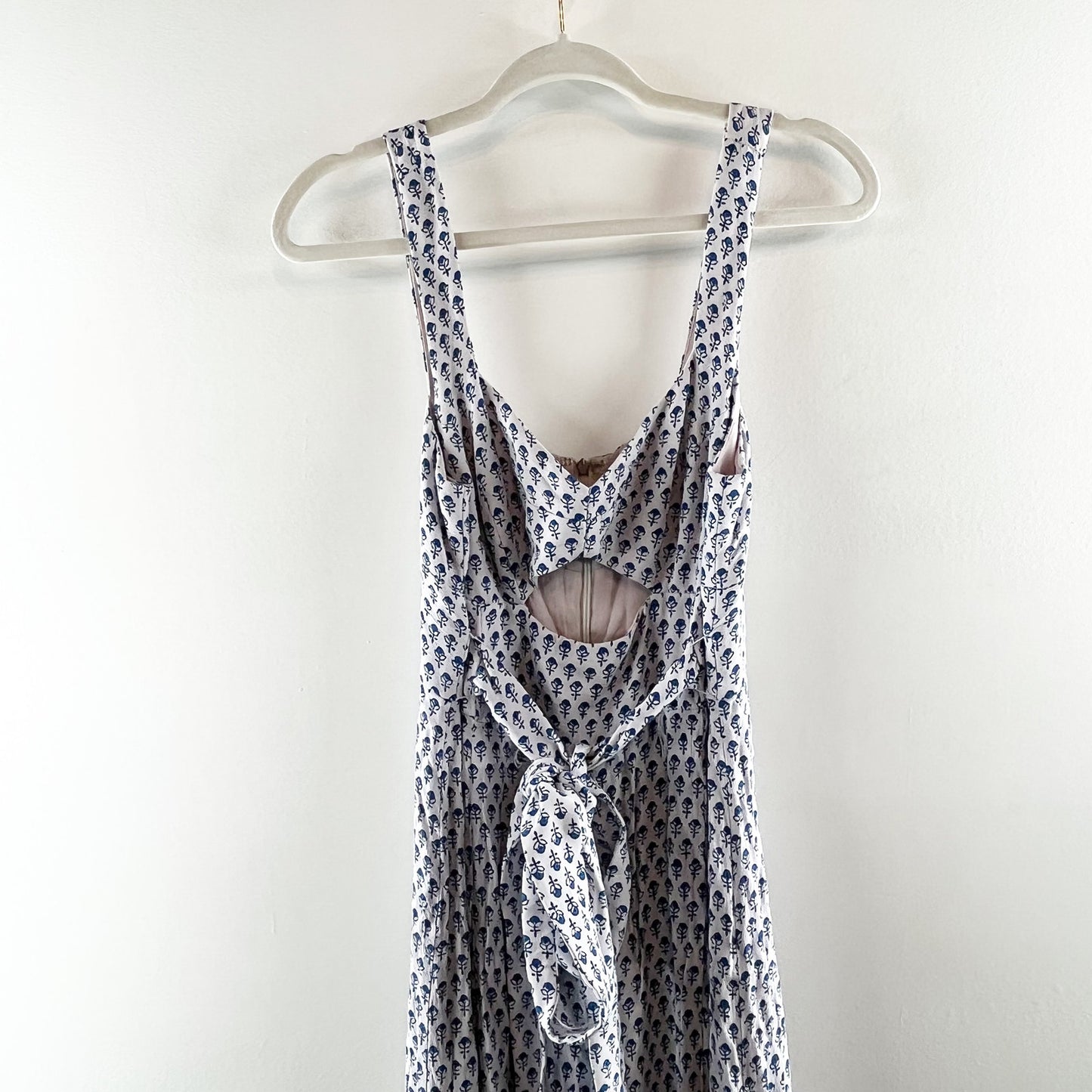 Rebecca Taylor Ditsy Tulip Cutout Wide Leg Cropped Jumpsuit Blue White 8