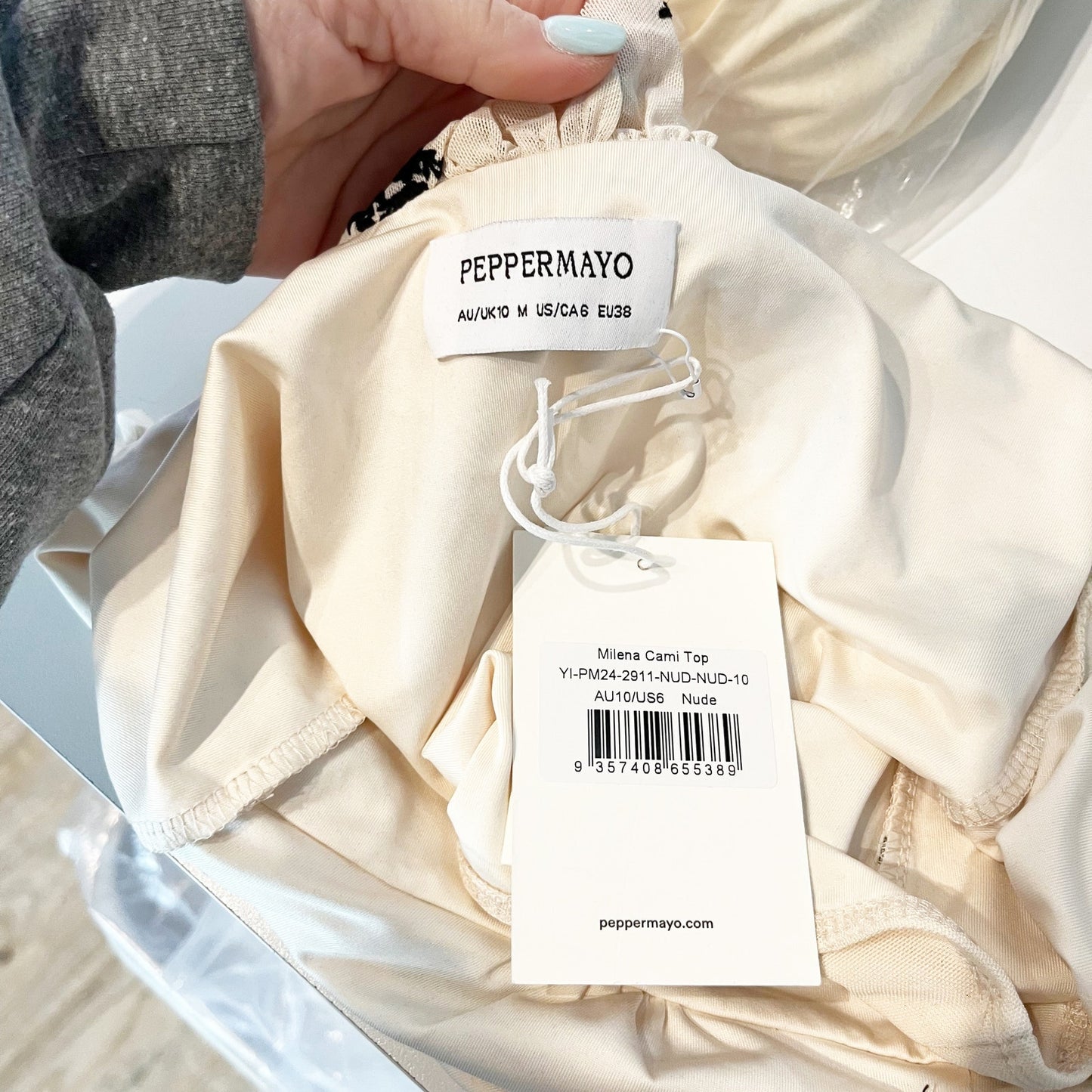 Peppermayo Milena Embroidered V Neck Cropped Cami Top Cream White 6