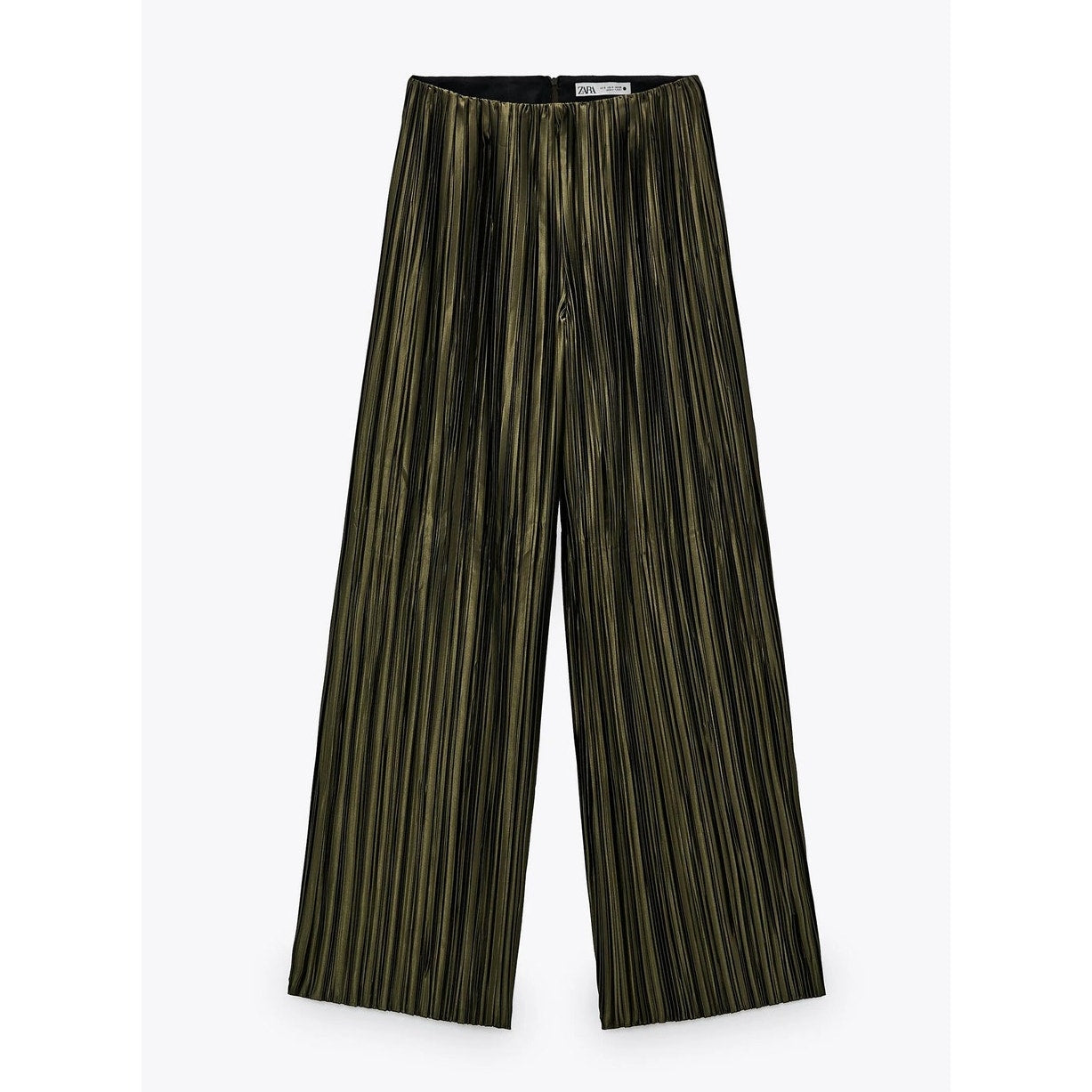 ZARA Wide Leg Pleated Plisse Pull On Pants Green Large