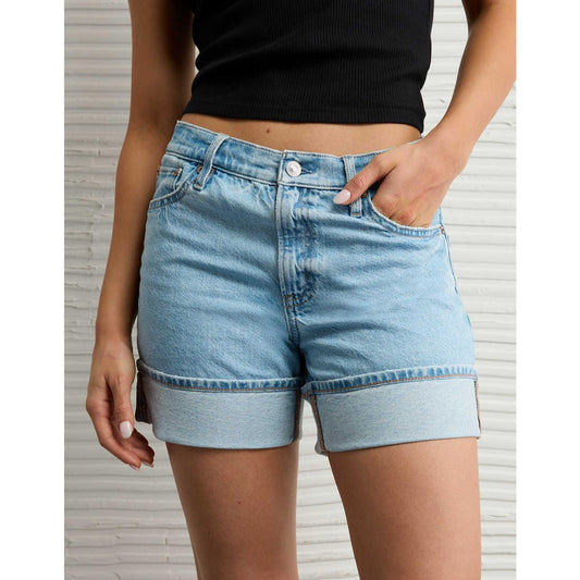 American Eagle 6" Strigid Super High-Waisted Relaxed Denim Shorts Blue 4