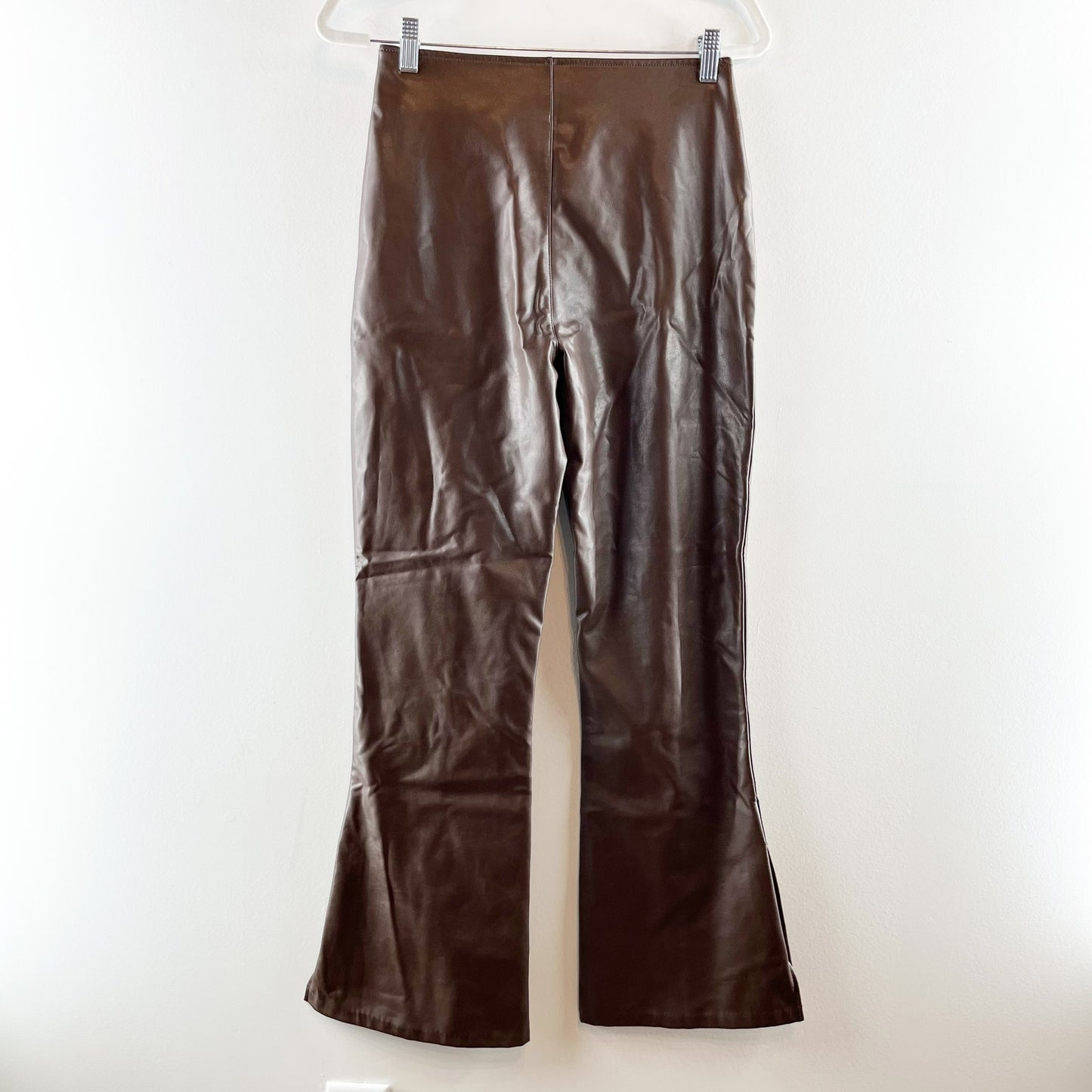 Abercrombie & Fitch Vegan Leather High Rise Pull On Flare Pants Brown Medium