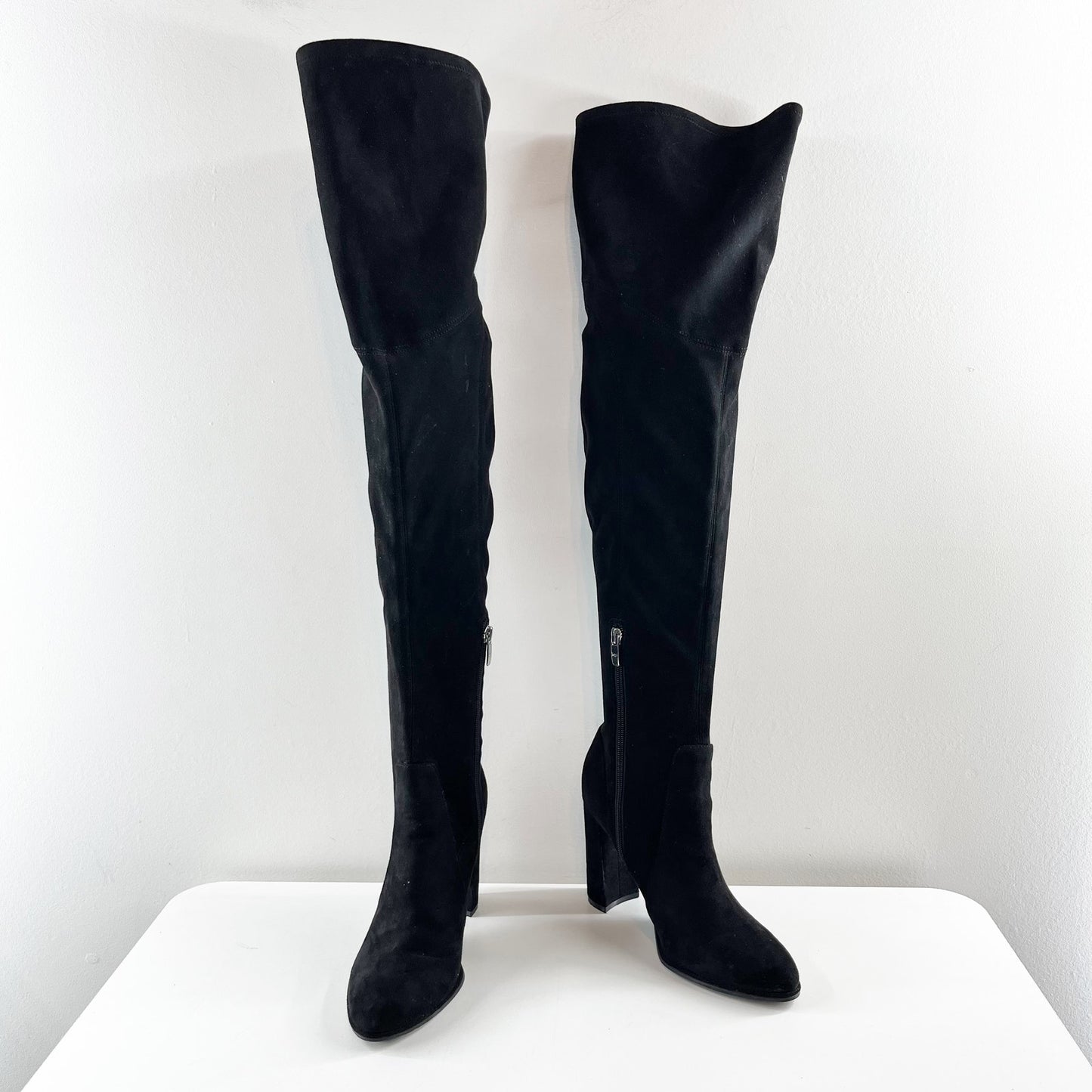 Marc Fisher Over The Knee Suede OTK Block Heel Boots Black 7.5