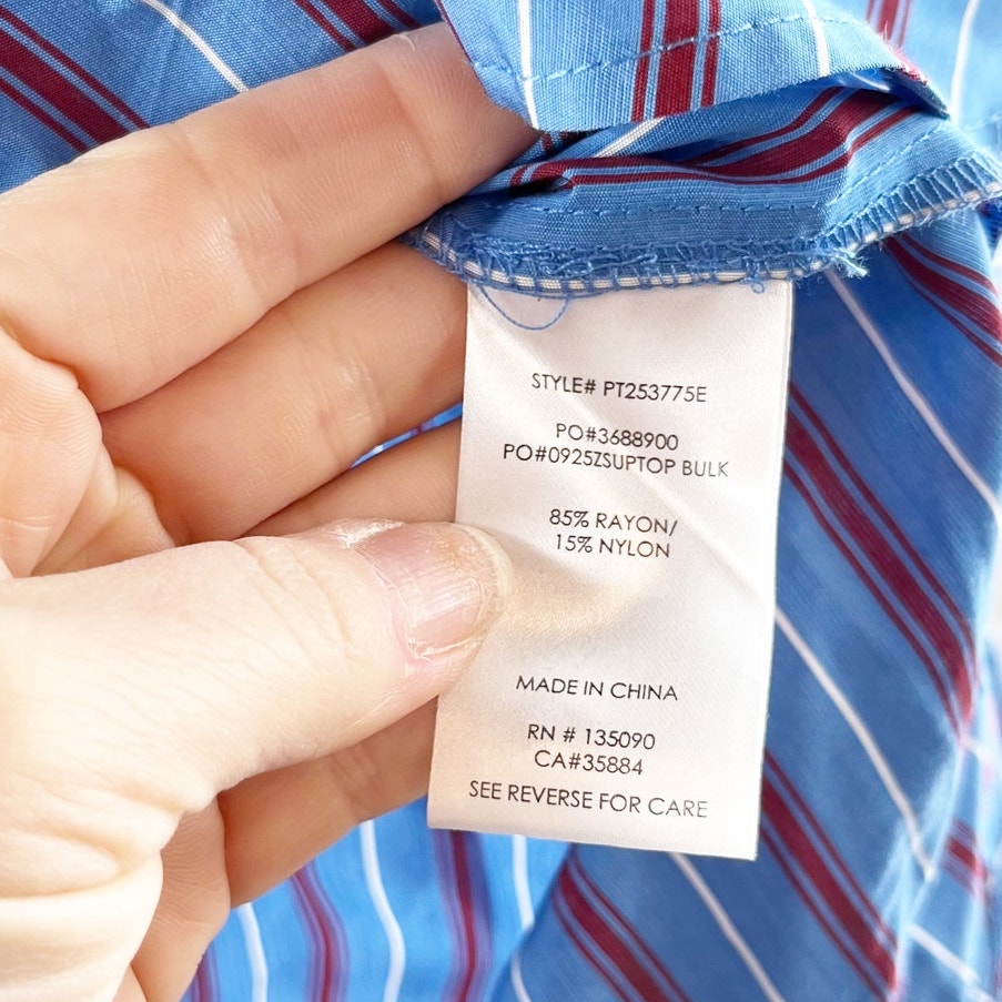 Z Supply Frankie Poplin Long Sleeve Striped Button Down Shirt Pacific Blue XL