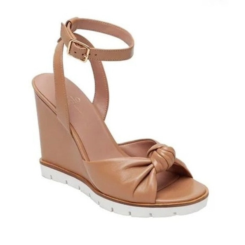 Linea Paolo Eliana Ankle Strap Wedge Knot Sandal Shoes Tan Beige 9.5