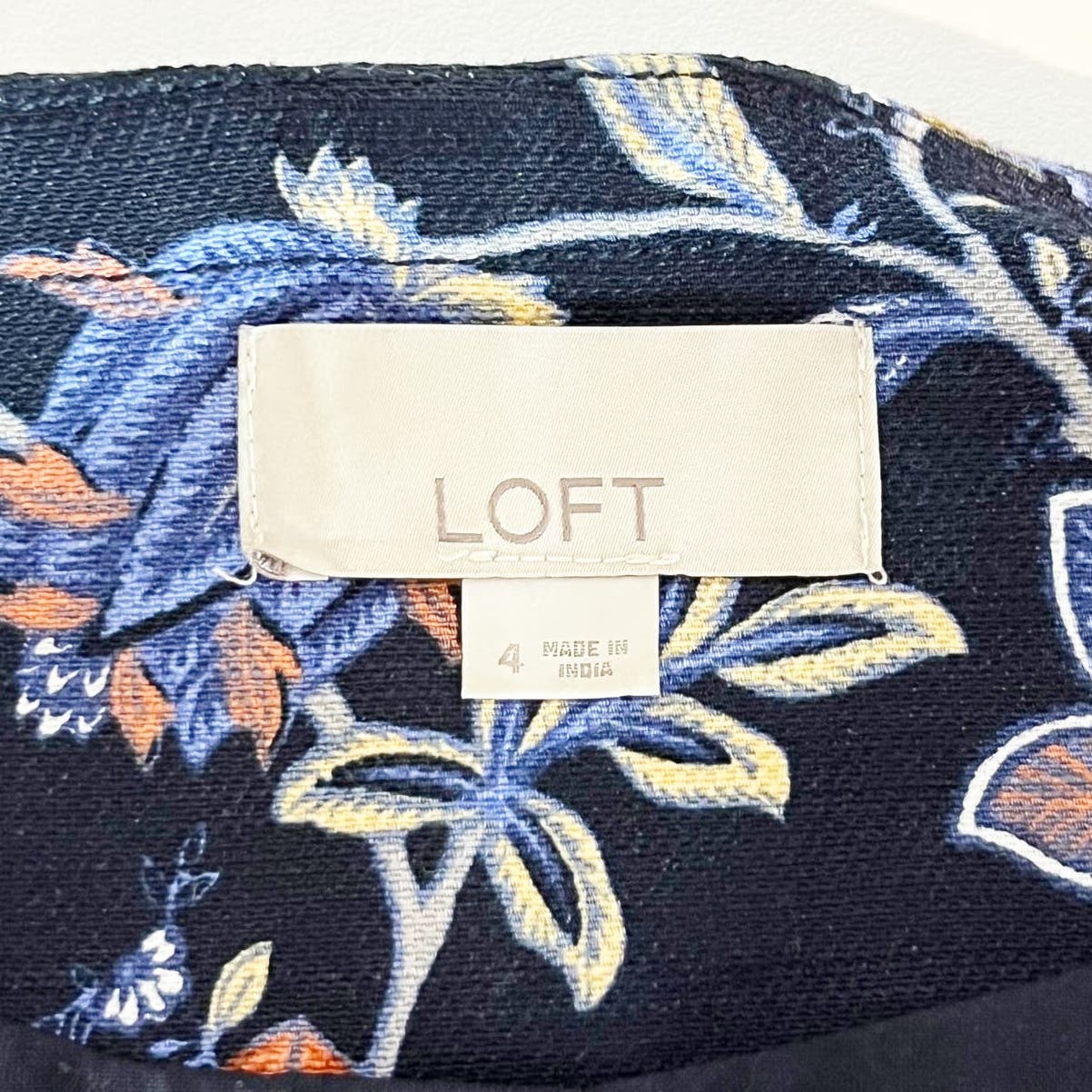LOFT Cropped Floral Jaquard Open Blazer Jacket Navy Blue 4