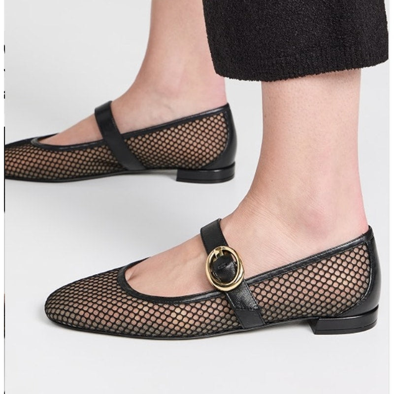 Stuart Weitzman Arabella Mesh Mary Jane Ballet Flats Black 9.5