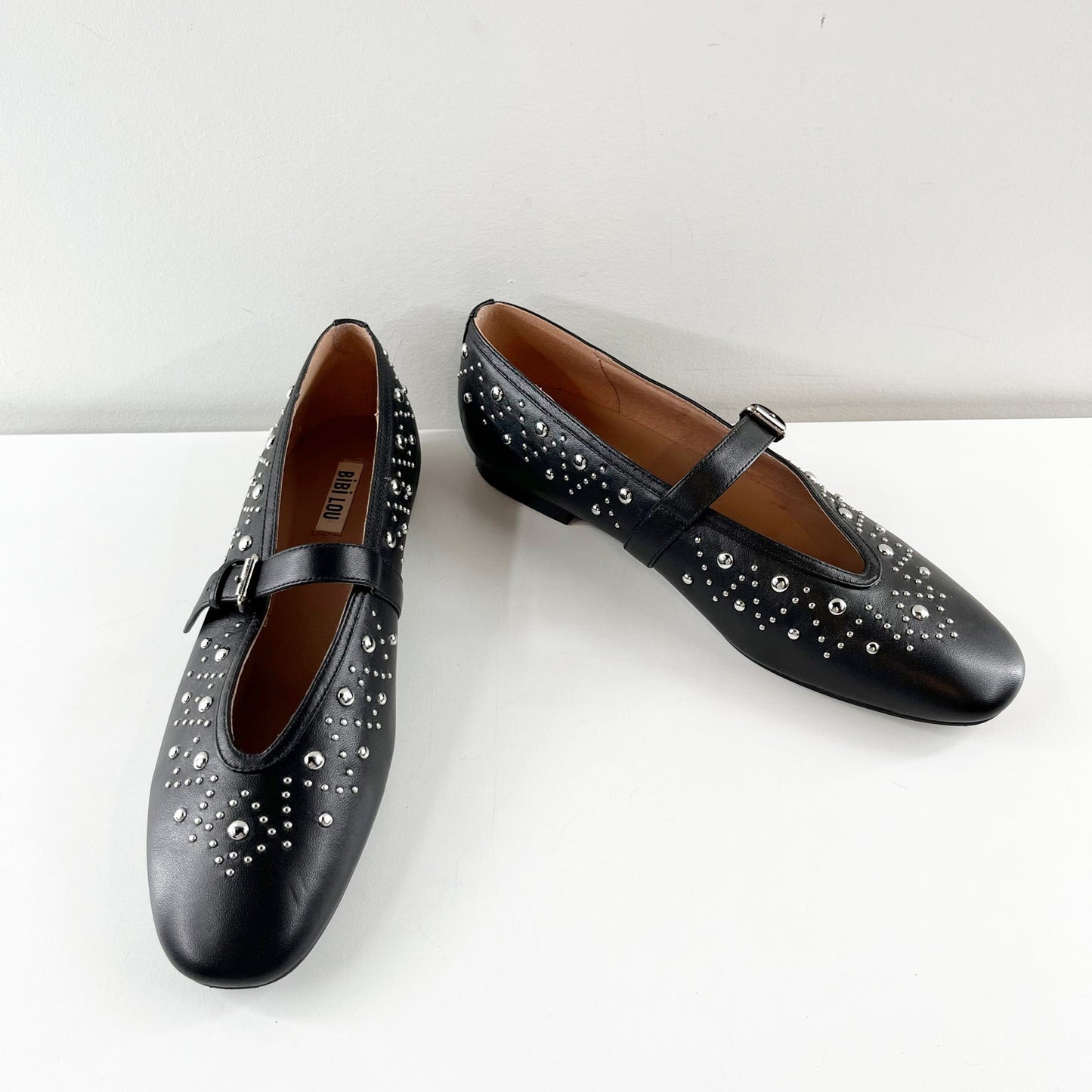 Bibi Lou Anthropologie Leather Studded Mary Jane Ballet Flats Black 10 / 40